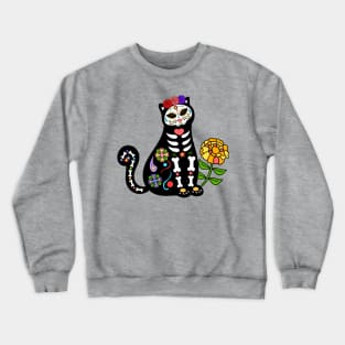 Day of the Dead Skeleton Flower Cat Crewneck Sweatshirt